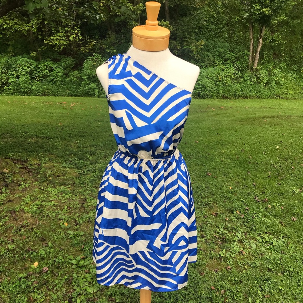 Blue Patterned One Shoulder Dress